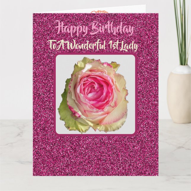 Carte Belle rose étincelante Rose 1ère dame Anniversaire (Devant)