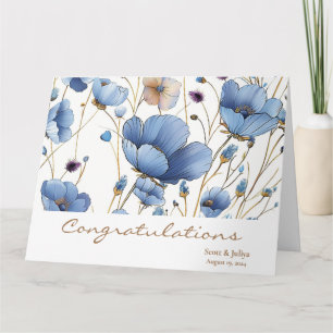 Carte Belle salutation mariage à fleurs bleu clair