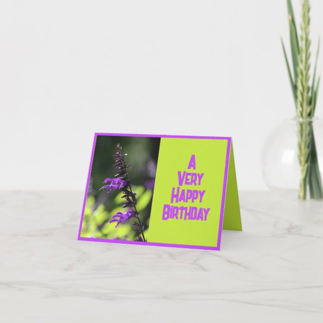 Carte Belle Salvia violette brillante Fleurs Anniversair (Devant)
