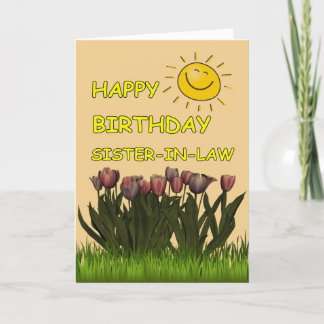 Carte Belle-soeur Sun de joyeux anniversaire et fleurs