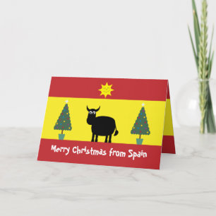 Carte Belle Taureau Espagnol, Drapeau & Arbres de 