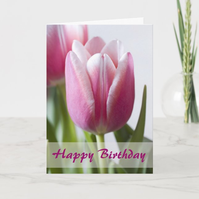 Carte Belle Tulipe rose, Joyeux Anniversaire (Devant)