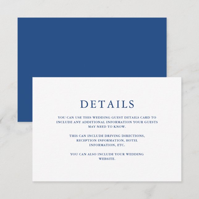 Carte Belle Vibrant Blue Mariage Détails de l'invité (Devant / Derrière)