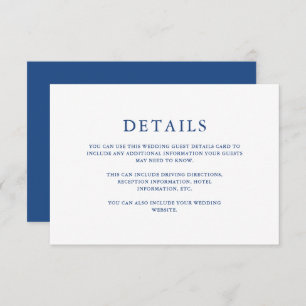 Carte Belle Vibrant Blue Mariage Détails de l'invité