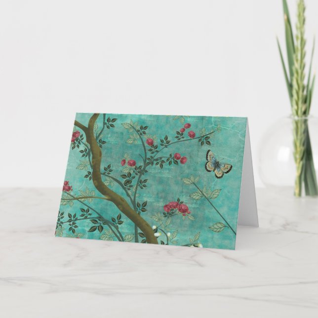 Carte Belle vintage fleur d'antiquités papillons (Devant)