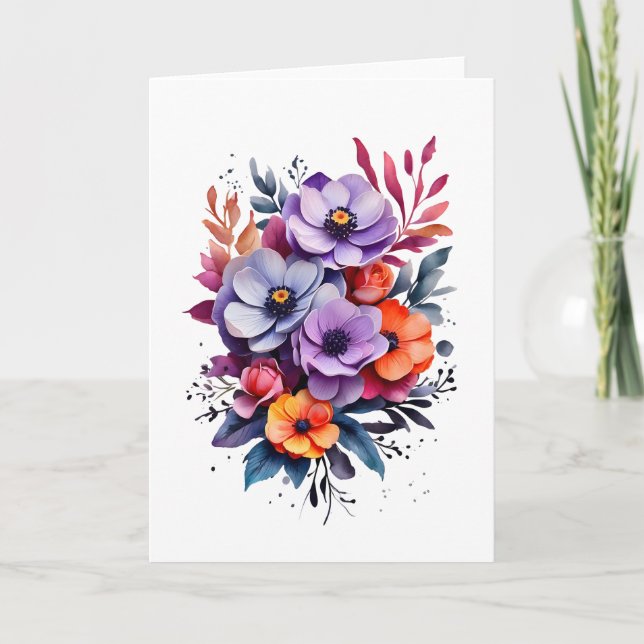 Carte Belles Fleurs Bleues Bleues Bleues Oranges (Devant)
