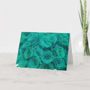 Carte Belles fleurs turquoises roses turquoises
