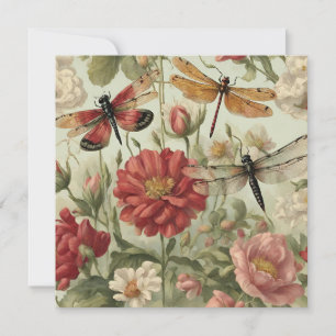 Carte Belles Fleurs Vintages et libellules