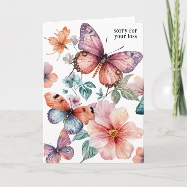 Carte Belles papillons et fleurs DÉSOLÉ POUR PERTE (Devant)