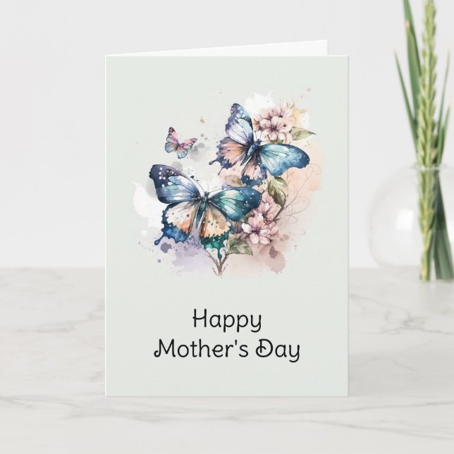 Carte Belles papillons et fleurs Fête des mères (Devant)