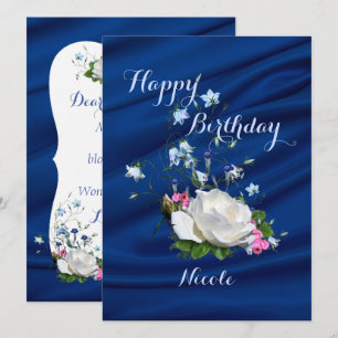 Carte Belles roses blanches pour l'anniversaire de la fi