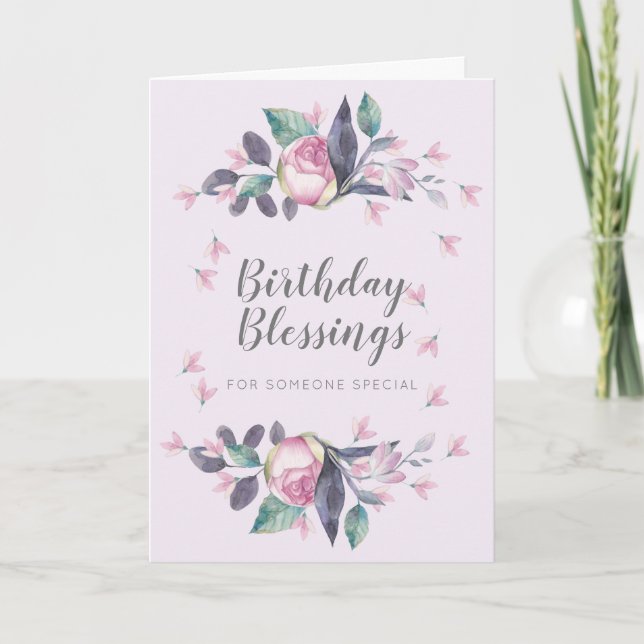 Carte Bénédiction d'anniversaire Aquarelle rose Floral (Devant)