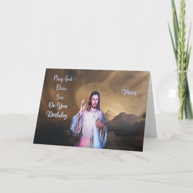 Carte Bénédiction d'anniversaire de Dieu pour le prêtre (Devant)