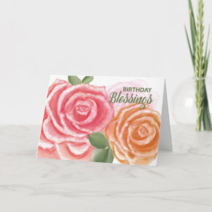 Carte Bénédiction d'anniversaire Grande aquarelle Roses