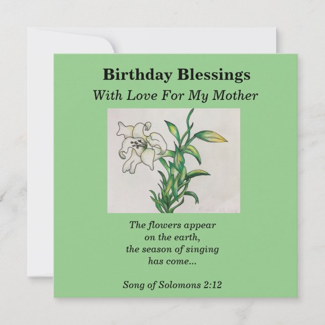 Carte Bénédiction d'anniversaire Mère Lily Fleur Bible V (Devant)
