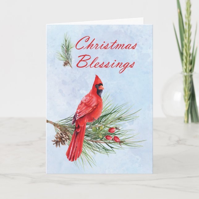 Carte Bénédiction de Noël Cardinal rouge sur Pine Bough (Devant)