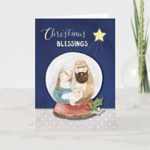 Carte Bénédiction de Noël Globe des neiges Famille saint