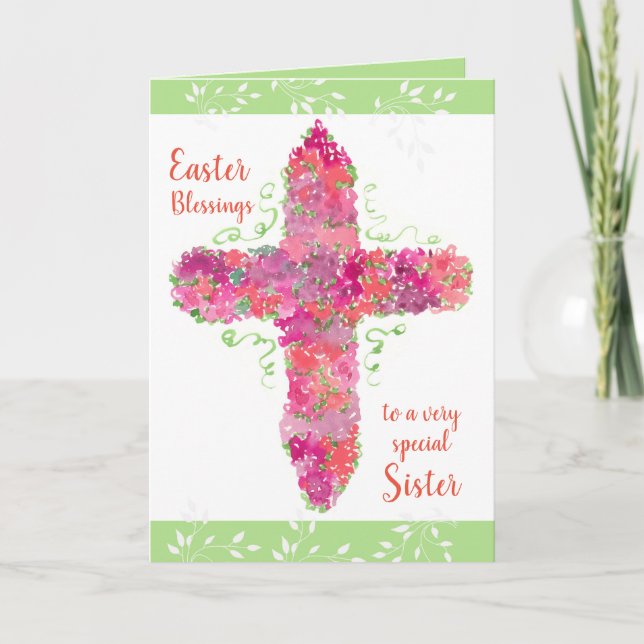 Carte Bénédiction de Pâques Croix de Fleurs spéciales So (Devant)