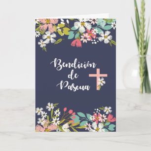 Carte Bénédiction de Pâques en Espagne avec des fleurs s
