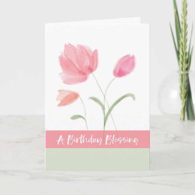 Carte Bénédiction religieuse d'anniversaire Fleurs roses (Devant)