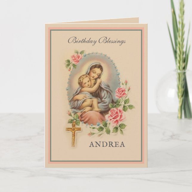 Carte Bénédiction religieuse d'anniversaire Vierge Marie (Devant)
