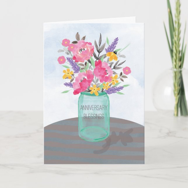 Carte Bénédictions Anniversaires Vase Jar avec Fleurs (Devant)