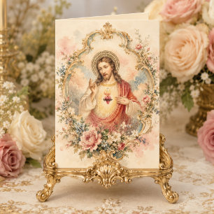 Carte Bénédictions d'anniversaire vintage du Sacré-Cœur