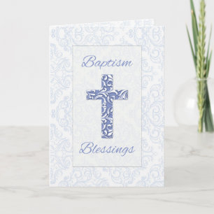 Carte Bénédictions de baptême de garçon Croix bleue Dama