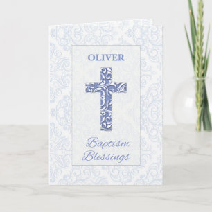 Carte Bénédictions de baptême de garçon Croix bleue Dama