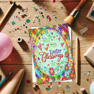 Carte Bénédictions de Pâques amusant Whimsical Floral In
