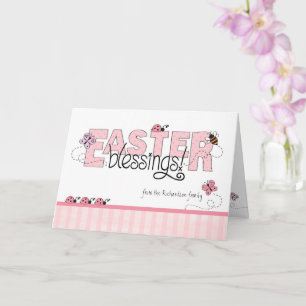 Carte Bénédictions de Pâques Nom personnalisé Pink Chevr