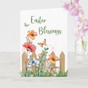 Carte Bénédictions de Pâques religieuses Fleurs Papillon