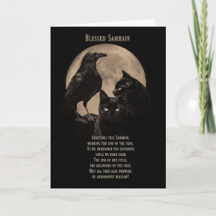 Carte Bénédictions de Samhain Corbeau et Chat Noir