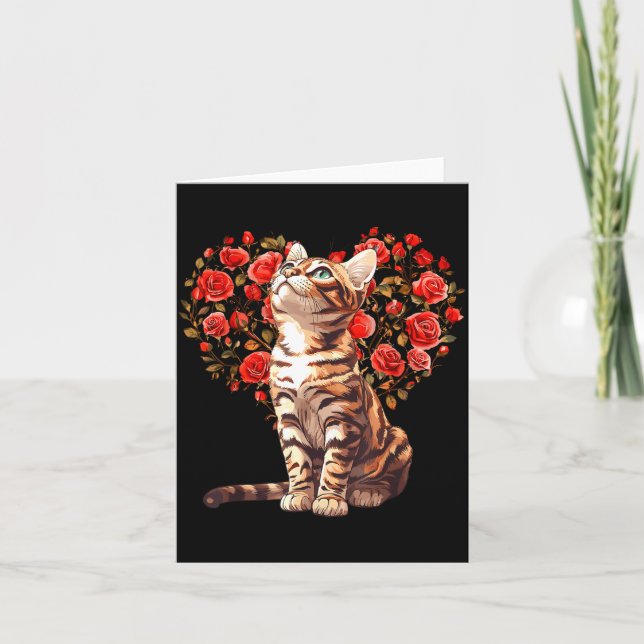 Carte Bengal Cat Valentines Day Floral Heart Design For  (Devant)