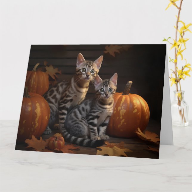Carte Bengal Kitten Délice d'Automne Citrouille  (Fleur jaune)