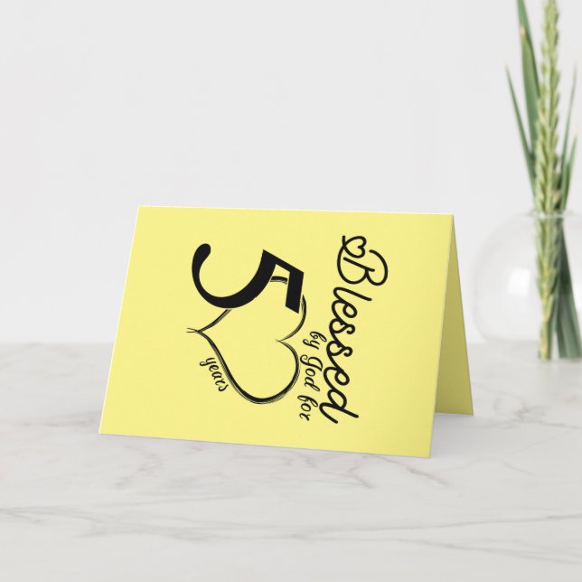 Carte Béni par Dieu pour 50 ans avec coeur Jaune (Devant)