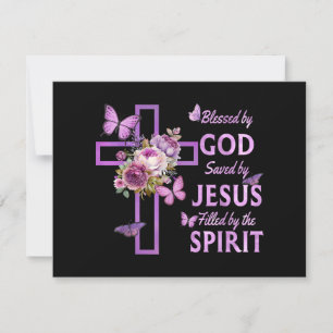 Carte Béni par Dieu sauvé par Jésus Croix Florale pourpr