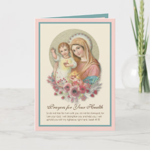 Carte Bénie Vierge Marie Enfant Jésus Fleurs Bon rétabli