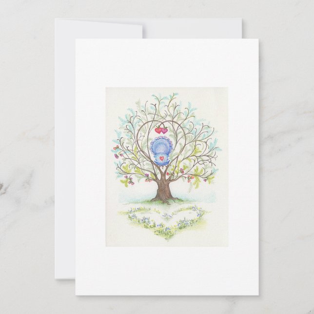Carte Berceau bébé dans un arbre de coeur et d'amour (Devant)