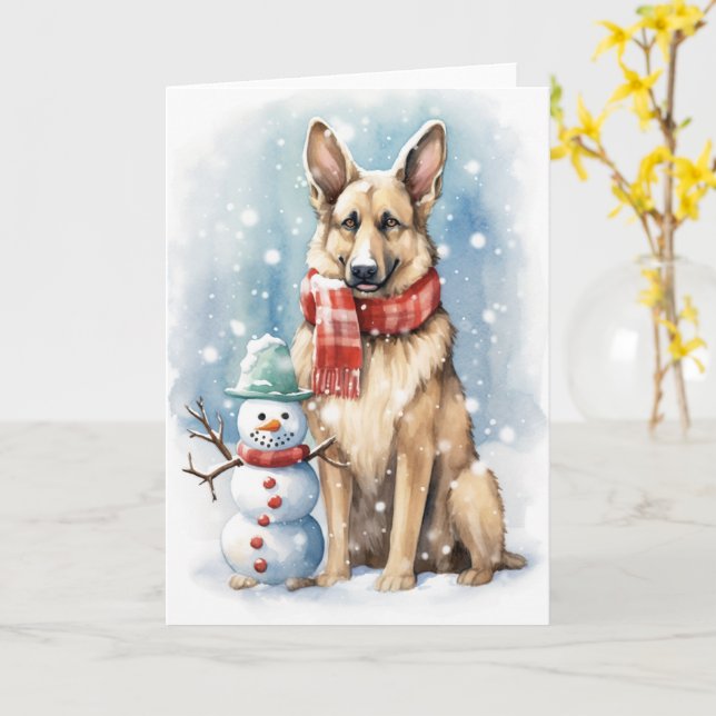Carte Berger allemand dans un Casquette de Noël avec Sno (Fleur jaune)