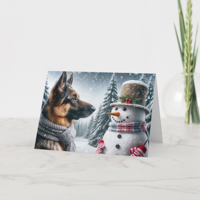 Carte Berger Allemand De Noël Avec Snowman (Devant)