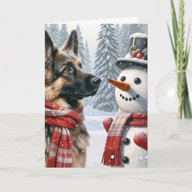 Carte Berger Allemand De Noël Avec Snowman (Devant)