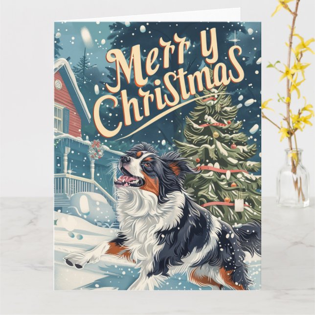 Carte Berger australien à Noël de neige (Fleur jaune)