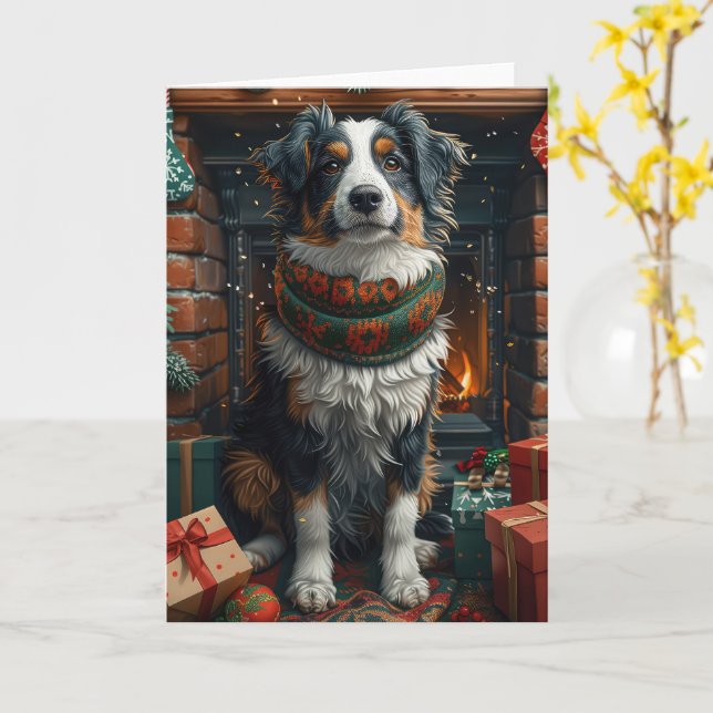 Carte Berger australien avec cheminée de cadeaux de Noël (Fleur jaune)