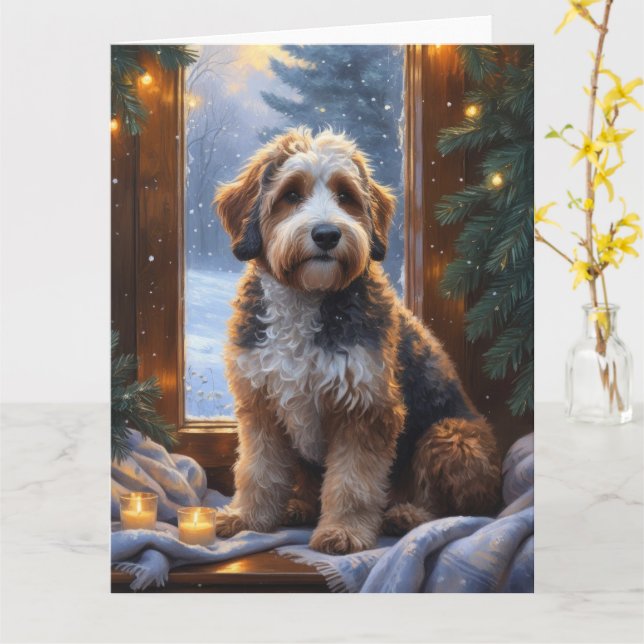 Carte bernedoodé avec les lumières de Noël (Fleur jaune)