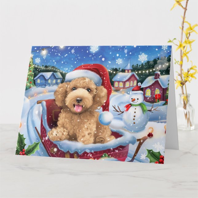 Carte Bernedoodle Chien dans Sleigh neige Noël (Fleur jaune)