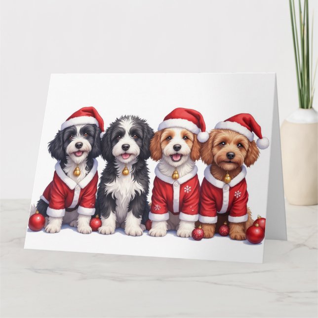 Carte Bernedoodle Christmas Dress Santa Hat (Devant)
