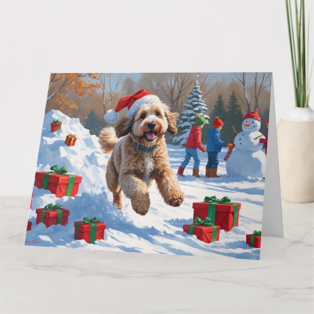 Carte Bernedoodle Noël Festival scène de neige (Devant)