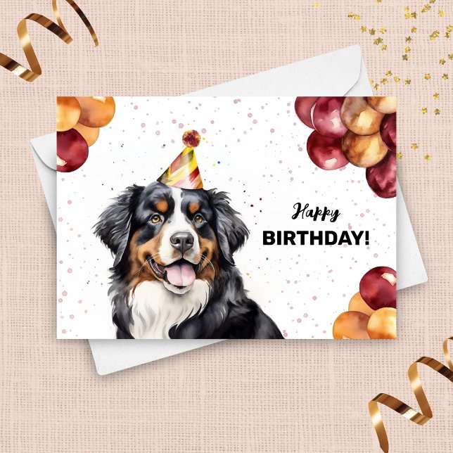 Carte Bernese Mountain Dog Balloons Casquette fête Anniv (Créateur téléchargé)