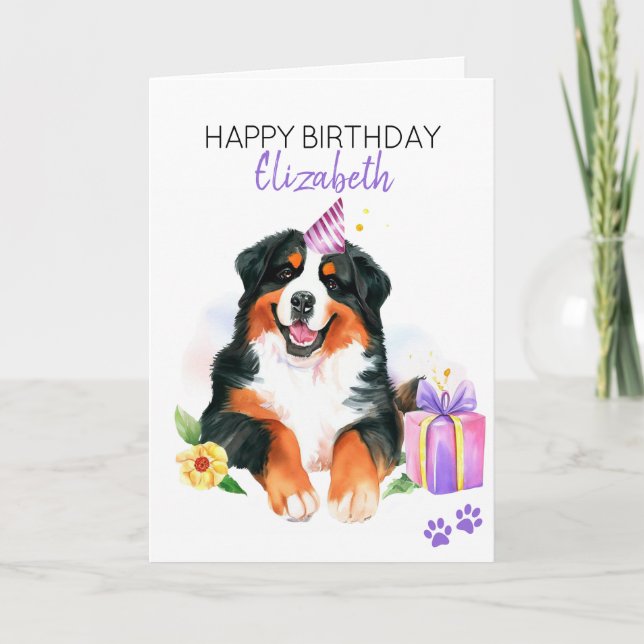 Carte Bernese Mountain Dog Personnalisé Joyeux Anniversa (Devant)